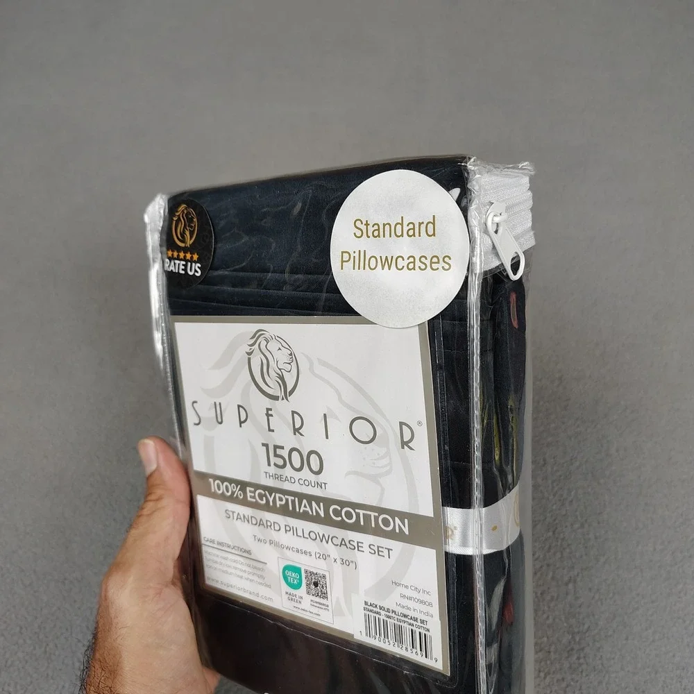 SUPERIOR 100% Egyptian Cotton 1500 Thread Count Standard Pillowcase Black 2 Pack